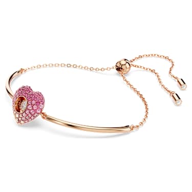 Idyllia bangle, Heart, Pink, 18K rose gold finish - Swarovski, 5683581