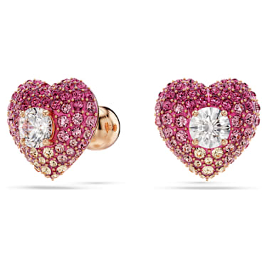 Idyllia stud earrings, Heart, Pink, 18K rose gold finish - Swarovski, 5683583