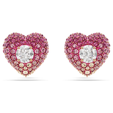 Idyllia stud earrings, Heart, Pink, 18K rose gold finish - Swarovski, 5683583