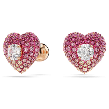 Idyllia stud earrings, Heart, Pink, 18K rose gold finish - Swarovski, 5683583