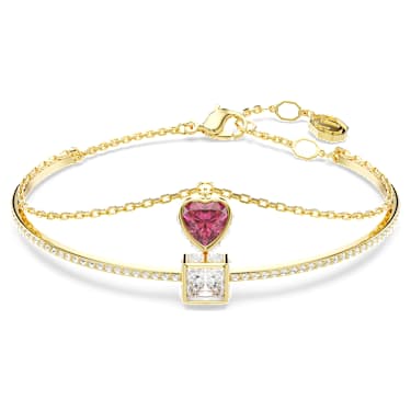 Bracciale rigido Chroma, Cuore, Rosso, Placcato color oro - Swarovski, 5683835