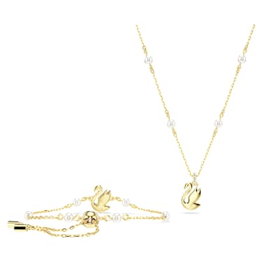 Swan 套裝, 水晶珍珠, 天鵝, 紅色, 18K 金飾面 - Swarovski, 5683933