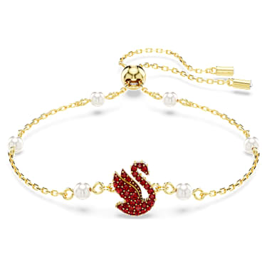 Swan 套装, 仿水晶珍珠, 天鹅, 红色, 金色饰面 - Swarovski, 5683933