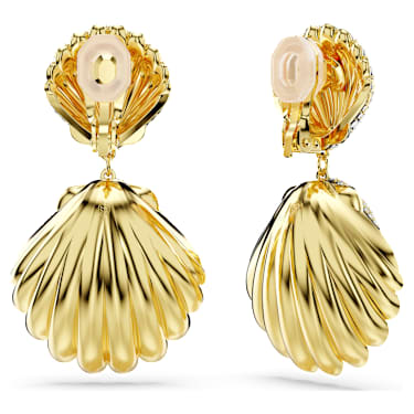 Idyllia clip earrings, Crystal pearl, Shell, White, Gold-tone