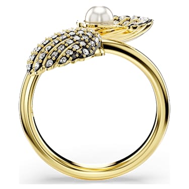 Idyllia open ring, Crystal pearl, Shell, White, Gold-tone plated - Swarovski, 5683953