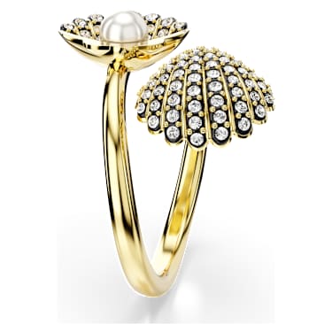 Idyllia open ring, Crystal pearl, Shell, White, Gold-tone plated - Swarovski, 5683954