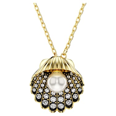Idyllia Y-Anhänger, Kristallperle, Muschel, Weiß, Goldlegierungsschicht - Swarovski, 5683968
