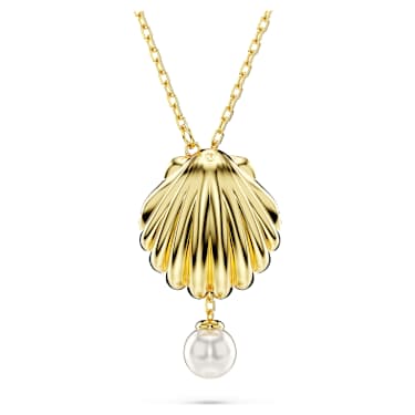 Idyllia Y pendant, Crystal pearl, Shell, White, Gold-tone plated 
