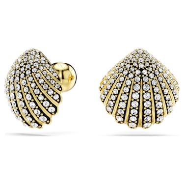 Idyllia stud earrings, Shell, White, Gold-tone plated | Swarovski