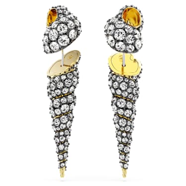 Idyllia drop earrings, Asymmetrical design, Round cut, Shell, White, Mixed metal finish - Swarovski, 5684082