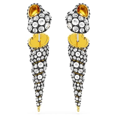 Pendants d'oreilles Idyllia, Design asymétrique, Coupe ronde, Coquillage, Blanches, Finition mix de métal - Swarovski, 5684082