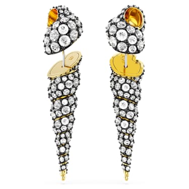 Pendants d'oreilles Idyllia, Design asymétrique, Coupe ronde, Coquillage, Blanches, Finition mix de métal - Swarovski, 5684082