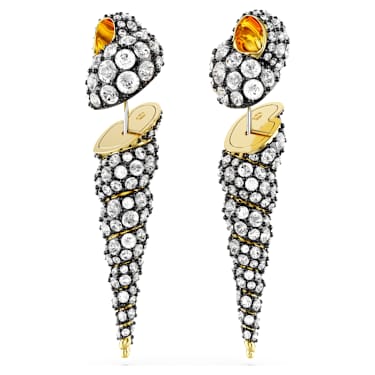 Idyllia drop earrings, Asymmetrical design, Round cut, Shell, White, Mixed metal finish - Swarovski, 5684082
