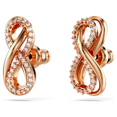 Kolczyki zapinane na sztyft Hyperbola, Nieskończoność, Białe, Wykończenie z 18-karatowego różowego złota - Swarovski, 5684085