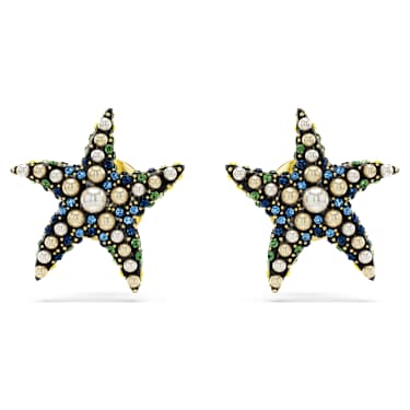 Idyllia düğme Küpeler, Kristal inci, Denizyıldızı, Küçük, Çok renkli, 18k altın rengi yüzey - Swarovski, 5684162