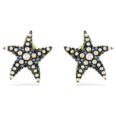 Idyllia düğme Küpeler, Kristal inci, Denizyıldızı, Küçük, Çok renkli, 18k altın rengi yüzey - Swarovski, 5684162