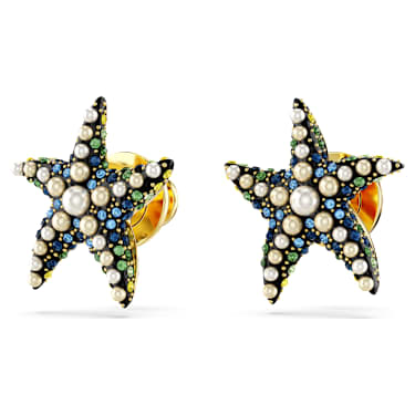 Clous d'oreilles Idyllia, Perle de cristal, Étoile de mer, Petites, Multicolores, Doré à l’or 18 carats (750/1000) - Swarovski, 5684162