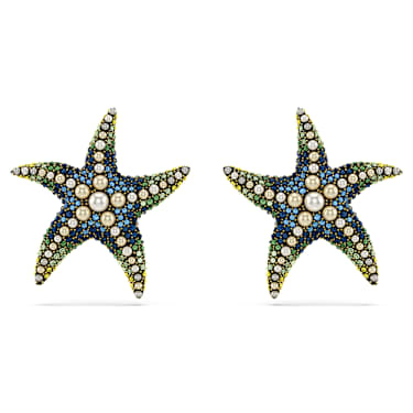 Clous d'oreilles Idyllia, Perle de cristal, Étoile de mer, Larges, Multicolores, Placage de ton or - Swarovski, 5684165