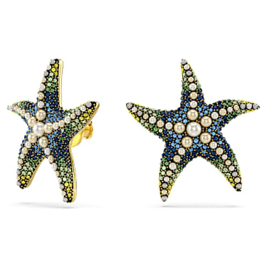 Idyllia Ohrstecker, Kristallperle, Seestern, Groß, Mehrfarbig, Goldlegierungsschicht - Swarovski, 5684165
