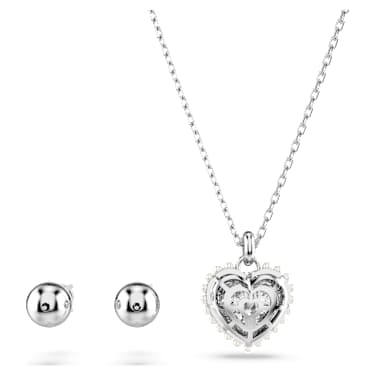 Σετ Idyllia, Crystal pearl, Καρδιά, Λευκό, Επιμετάλλωση ροδίου - Swarovski, 5684383