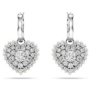 Orecchini pendenti Idyllia, Crystal Pearl, Cuore, Bianchi, Placcato rodio - Swarovski, 5684384