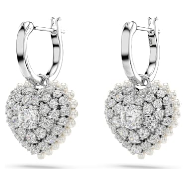 Viseči uhani Idyllia, Kristalni biser, Srce, Beli, Prevleka iz rodija - Swarovski, 5684384