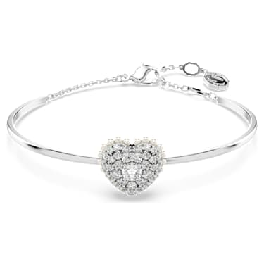 Pevný náramek Idyllia, Srdce, Bílý, Pokoveno rhodiem - Swarovski, 5684385