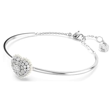 Pevný náramek Idyllia, Srdce, Bílý, Pokoveno rhodiem - Swarovski, 5684385
