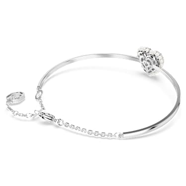 Pevný náramek Idyllia, Srdce, Bílý, Pokoveno rhodiem - Swarovski, 5684385
