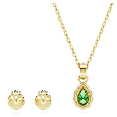 Olive-Color Swarovski Bicone Necklace Set with 24 Kt Gold Plated Beads