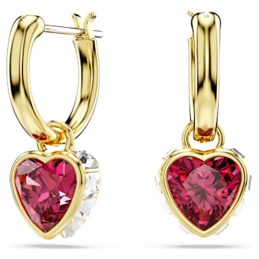 Viseči uhani Chroma, Srce, Rdeči, V videzu 18-karatnega zlata - Swarovski, 5684760
