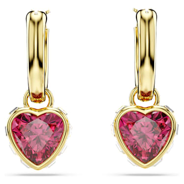 Chroma 드롭 이어링, 하트, 레드, 골드 톤 플래팅 - Swarovski, 5684760