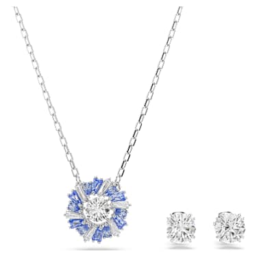 Conjunto Idyllia, Tallas mixtas, Flor, Azul, Baño de rodio - Swarovski, 5685437