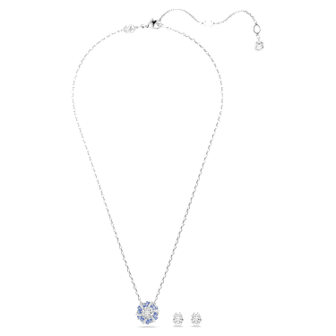 Idyllia set, Mixed cuts, Flower, Blue, Rhodium plated - Swarovski, 5685437