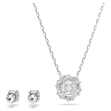 Conjunto Idyllia, Combinação de lapidações, Flor, Azul, Lacado a ródio - Swarovski, 5685437