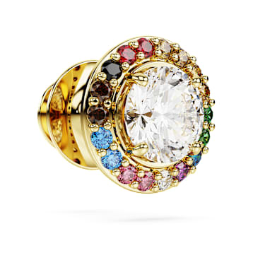 Matrix 小胸針, 圓形切割, 鍍金色色調 - Swarovski, 5685576