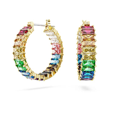 Matrix 大圈耳環, 長方形切割, 漸層色, 鍍金色色調 - Swarovski, 5685698