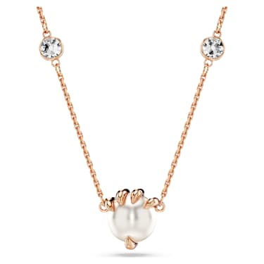 Dragon & Phoenix 链坠, 仿水晶珍珠, 龙爪, 白色, 镀玫瑰金色调 - Swarovski, 5685774