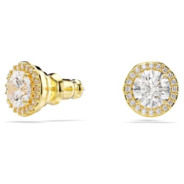 Una Angelic stud earrings, Round cut, Gold tone, Gold-tone plated - Swarovski, 5686637