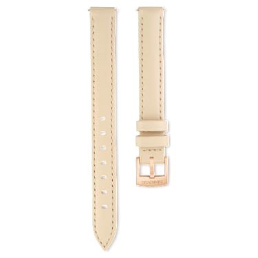 Watch strap, 12 mm (0.47") width, Leather, Beige, Rose gold-tone finish - Swarovski, 5686988