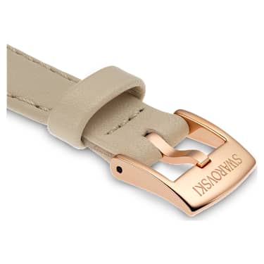Correa de reloj, 12 mm (0,47") de ancho, Piel, Beige, Acabado tono oro rosa - Swarovski, 5686988