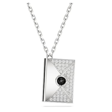 Letra necklace, Engraved love letter, White, Rhodium plated - Swarovski, 5687020