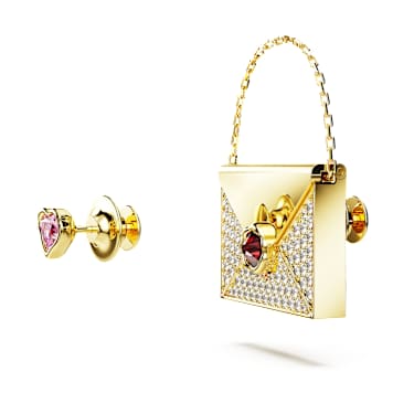 Letra brooch, Engraved love letter, Multicolored, Gold-tone plated - Swarovski, 5687026