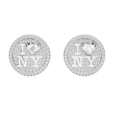 Pendientes de botón I LOVE NY, Blancos, Baño de rodio - Swarovski, 5687032