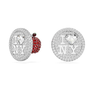 Pendientes de botón I LOVE NY, Blancos, Baño de rodio - Swarovski, 5687032