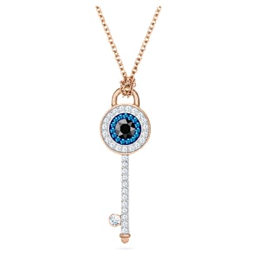Symbolica pendant, Evil eye and key, Blue, Rose gold-tone plated - Swarovski, 5687035