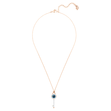 Symbolica pendant, Evil eye and key, Blue, Rose gold-tone plated - Swarovski, 5687035