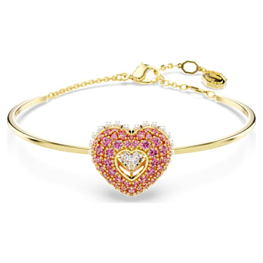 Idyllia bangle, Crystal pearl, Heart, Pink, Gold-tone plated - Swarovski, 5687258