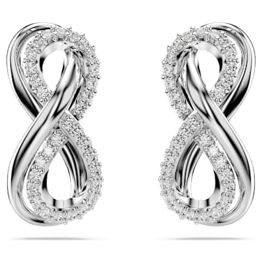 Pendientes de botón Hyperbola, Símbolo del infinito, Blancos, Baño de rodio - Swarovski, 5687269