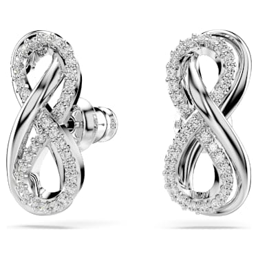 Pendientes de botón Hyperbola, Símbolo del infinito, Blancos, Baño de rodio - Swarovski, 5687269